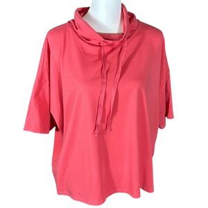 Eileen Fisher‎ Funnel Neck Top Women's Large Watermelon Red Drawstring Crop